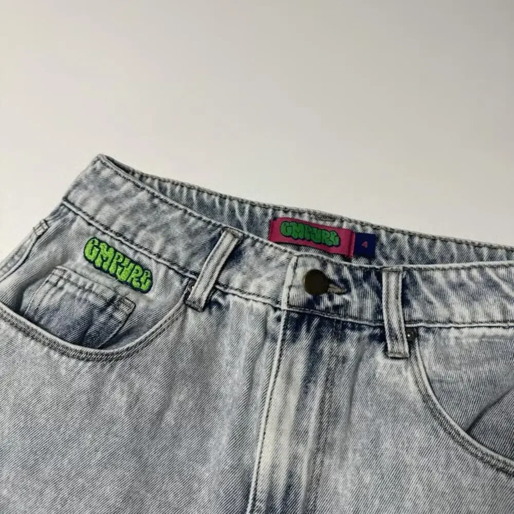 Empyre Tori Loose Fit Denim Cargo Shorts Acid Wash Skater Baggy Jorts Size 4